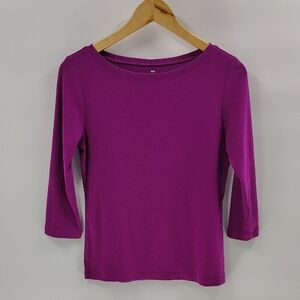 Talbots Women's Basic Tee Size Small Magenta 3/4 Sleeve